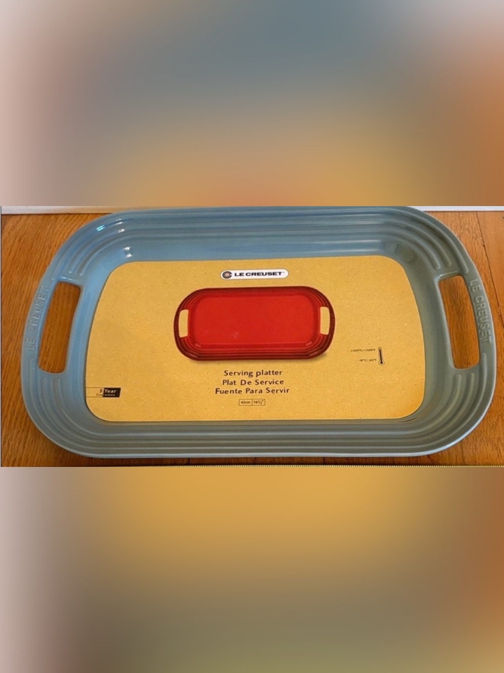 NWT Le Creuset Stoneware Serving Tray with handles Sea Salt